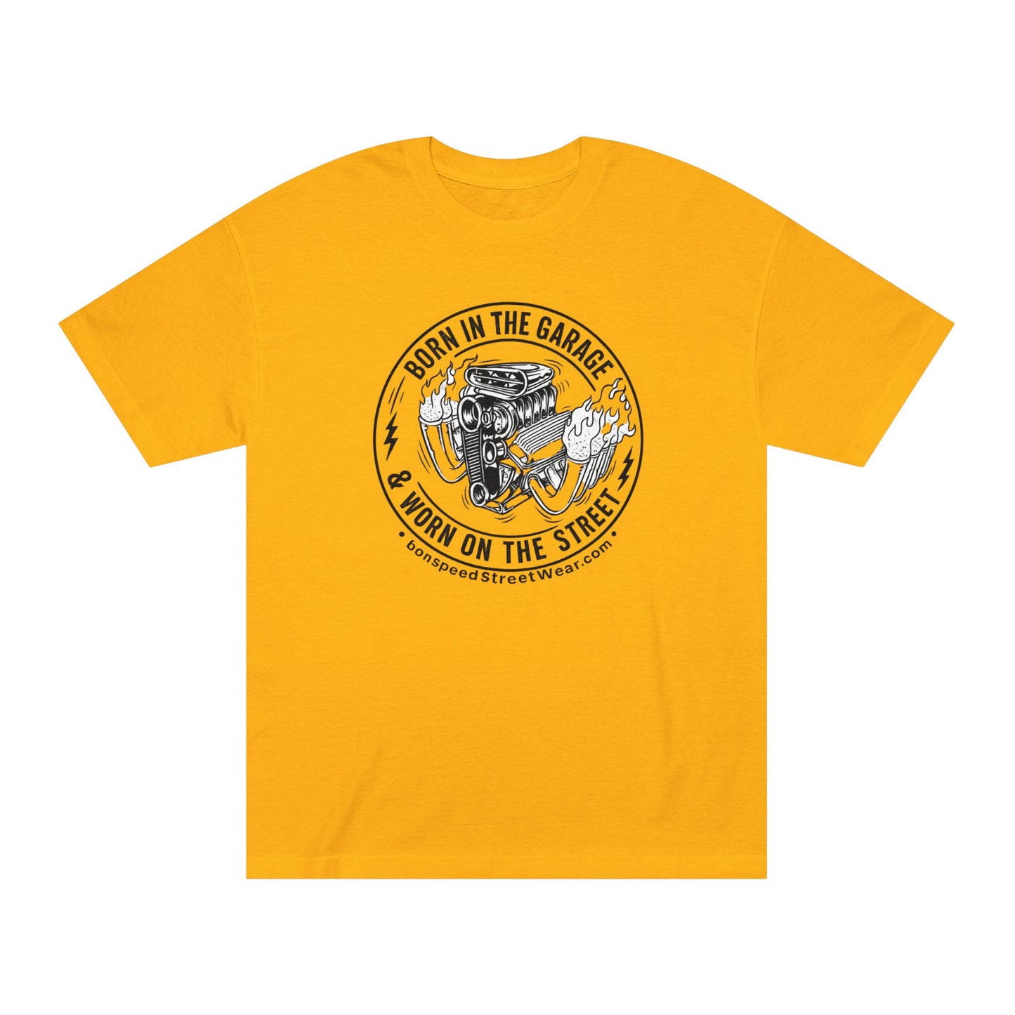 Born in the Garage, Worn on the Street Vintage Car Graphic T-Shirt Flames Tee