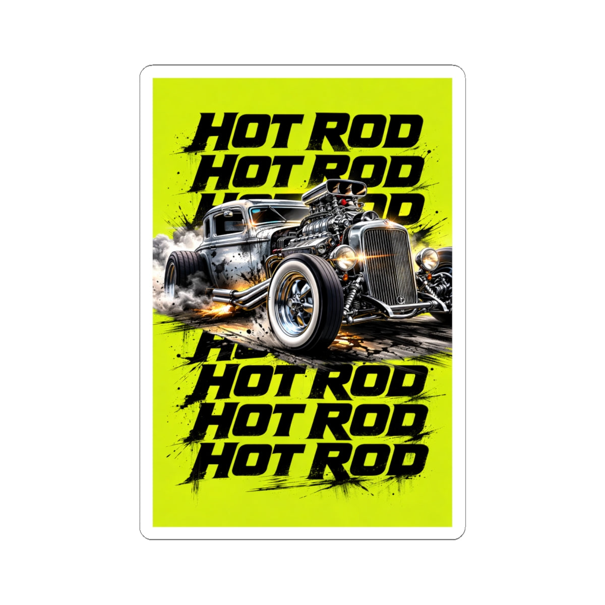 Hot Rod FireCar Kiss-Cut Stickers | Rat Rod Car Decal