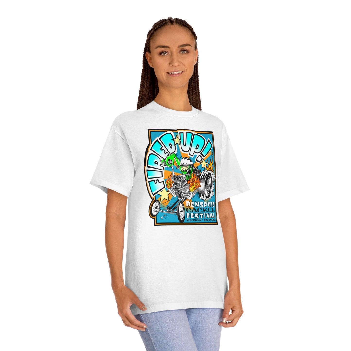 Fired Up! Fink Style Tee, bonspeed Monster T-shirt for Hot Rod Drag Race