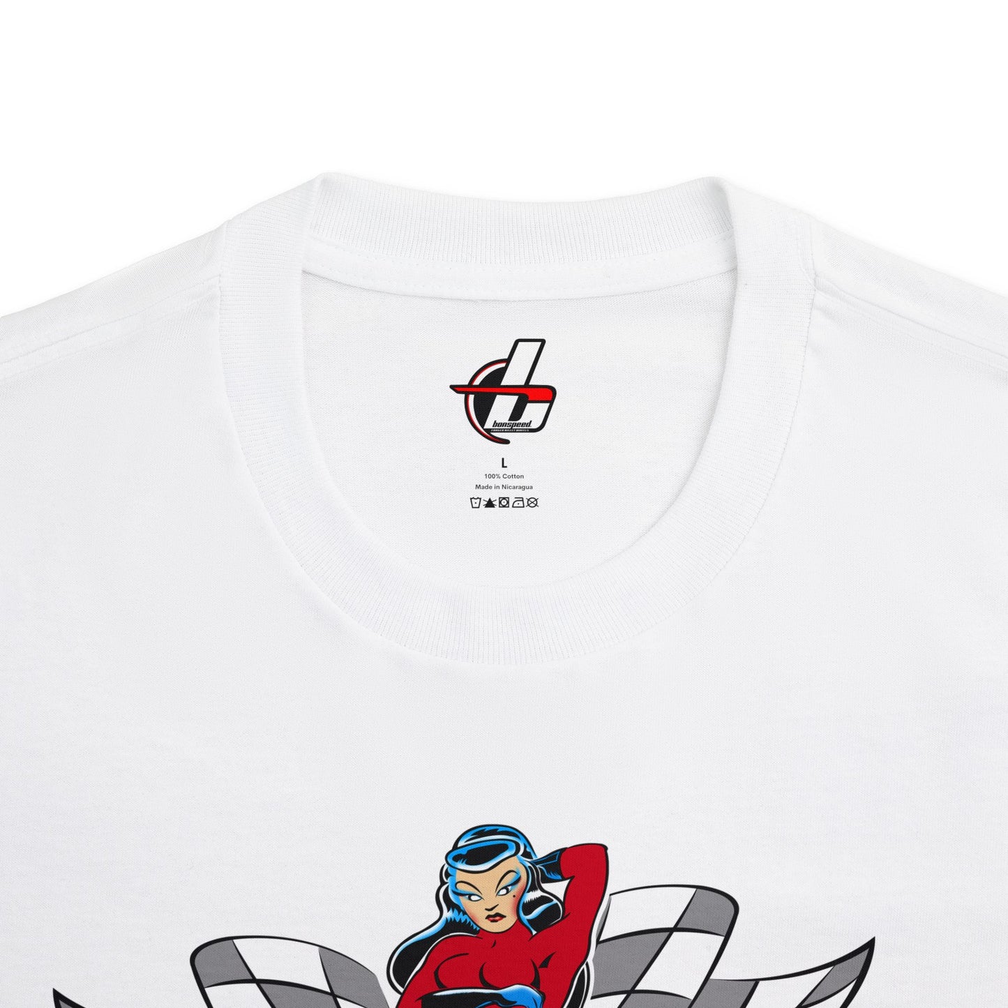 Built For Speed Girl Hot Rod T-shirt, Checkered Flags Racing Style. bonspeed