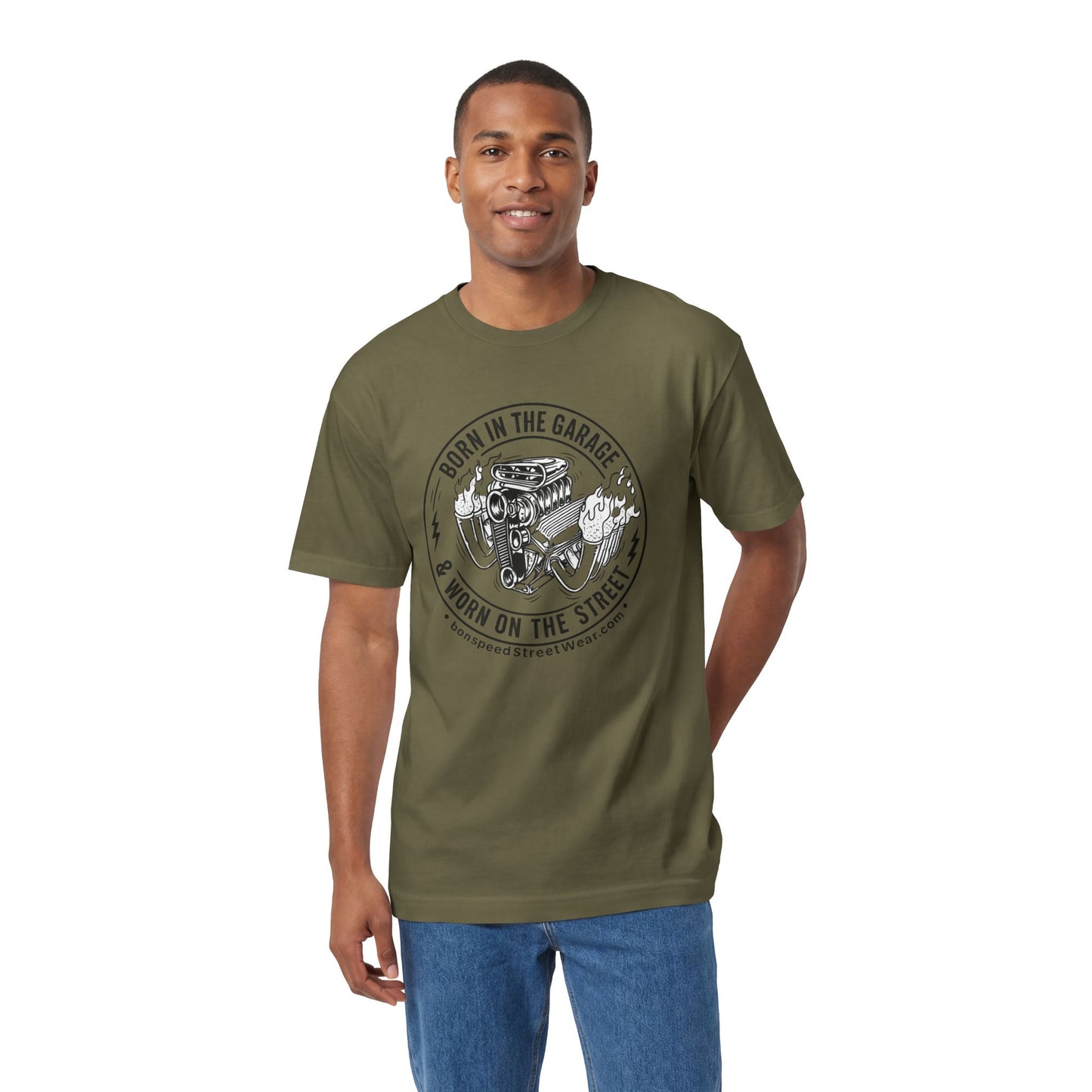 Born in the Garage, Worn on the Street Vintage Car Graphic T-Shirt Flames Tee