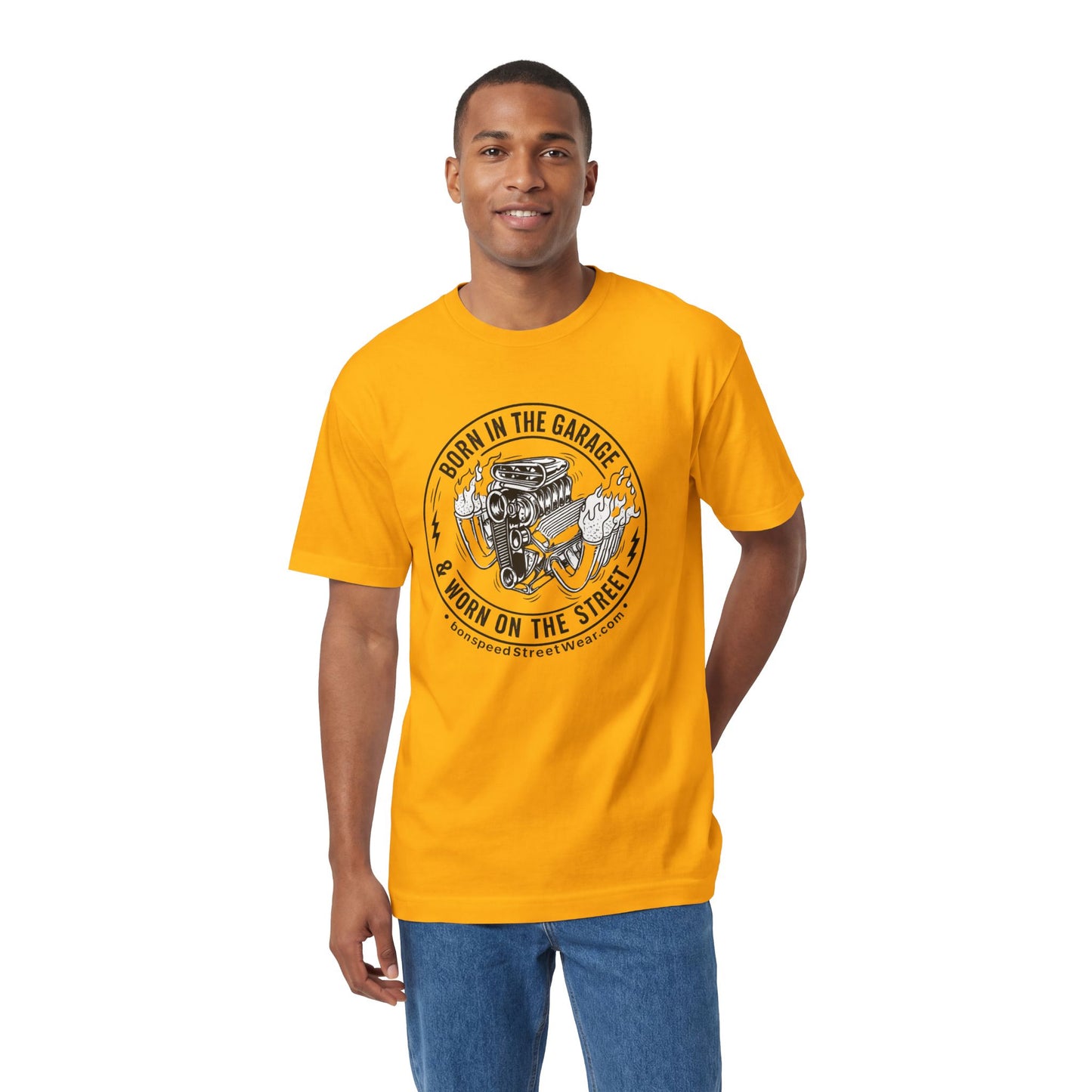 Born in the Garage, Worn on the Street Vintage Car Graphic T-Shirt Flames Tee