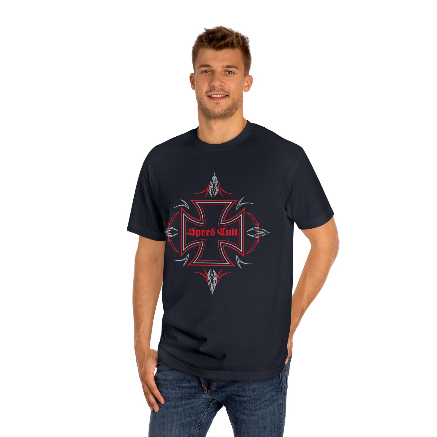 Speed Cult Unisex Classic Tee - Casual Streetwear, Graphic T, Hot Rod Pinstripe