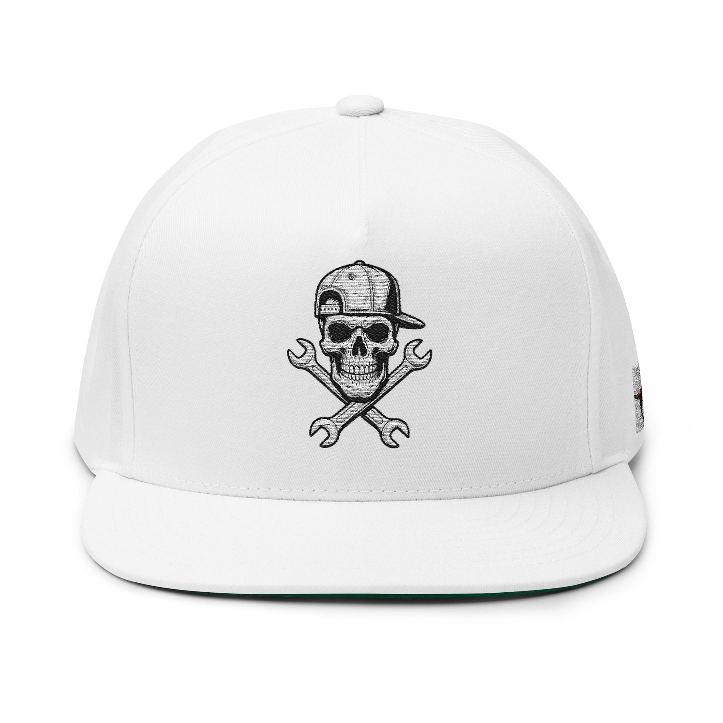 Skull & Wrench Flat Bill Cap, Direct Embroidered Cap for Motorheads, bonspeed