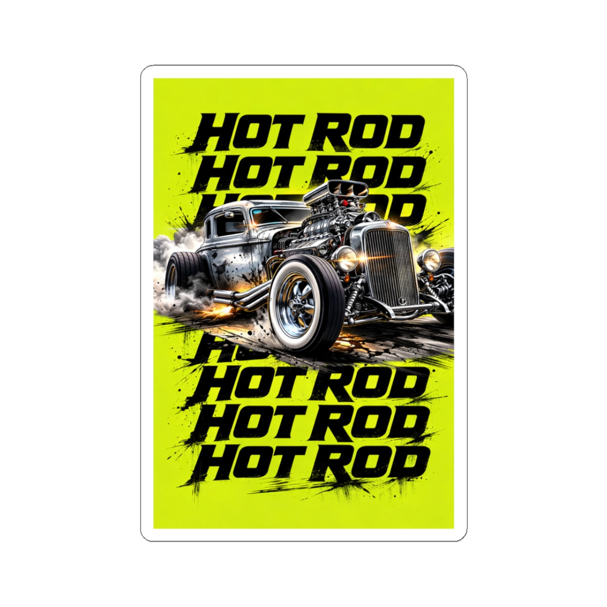 Hot Rod FireCar Kiss-Cut Stickers | Rat Rod Car Decal