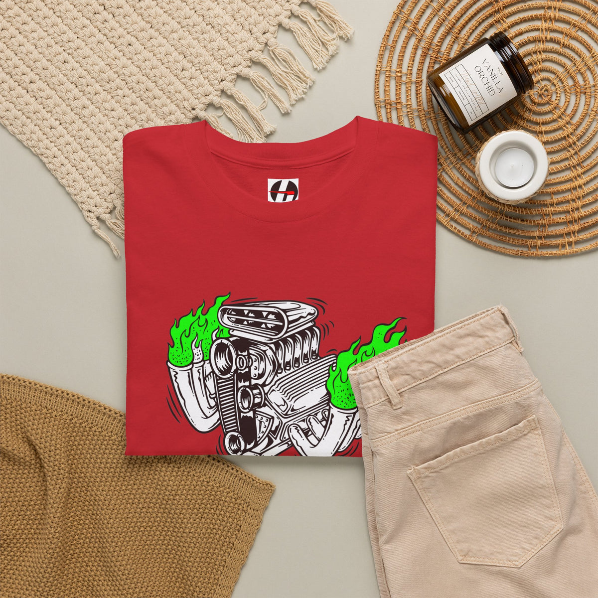 Fink Flame Logo Tee — Green Flame Hotrod Graphic T-Shirt