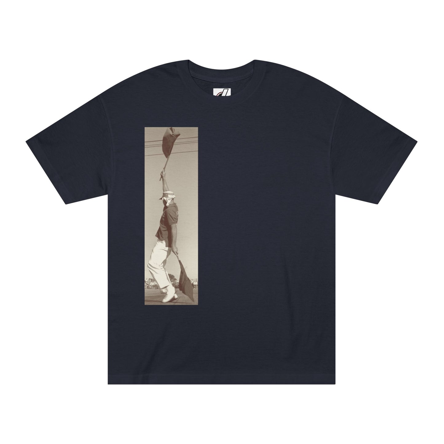 Vintage Racing Flag Man Unisex Classic Tee, Cool Design Right Chest, bonspeed