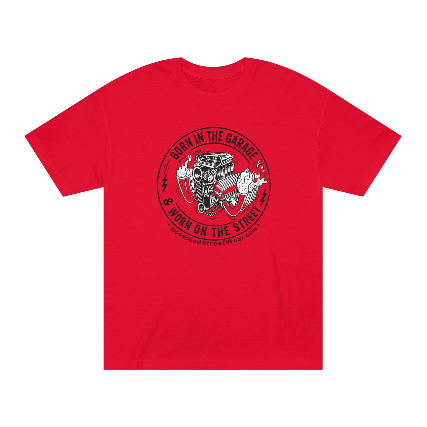 Born in the Garage, Worn on the Street Vintage Car Graphic T-Shirt Flames Tee