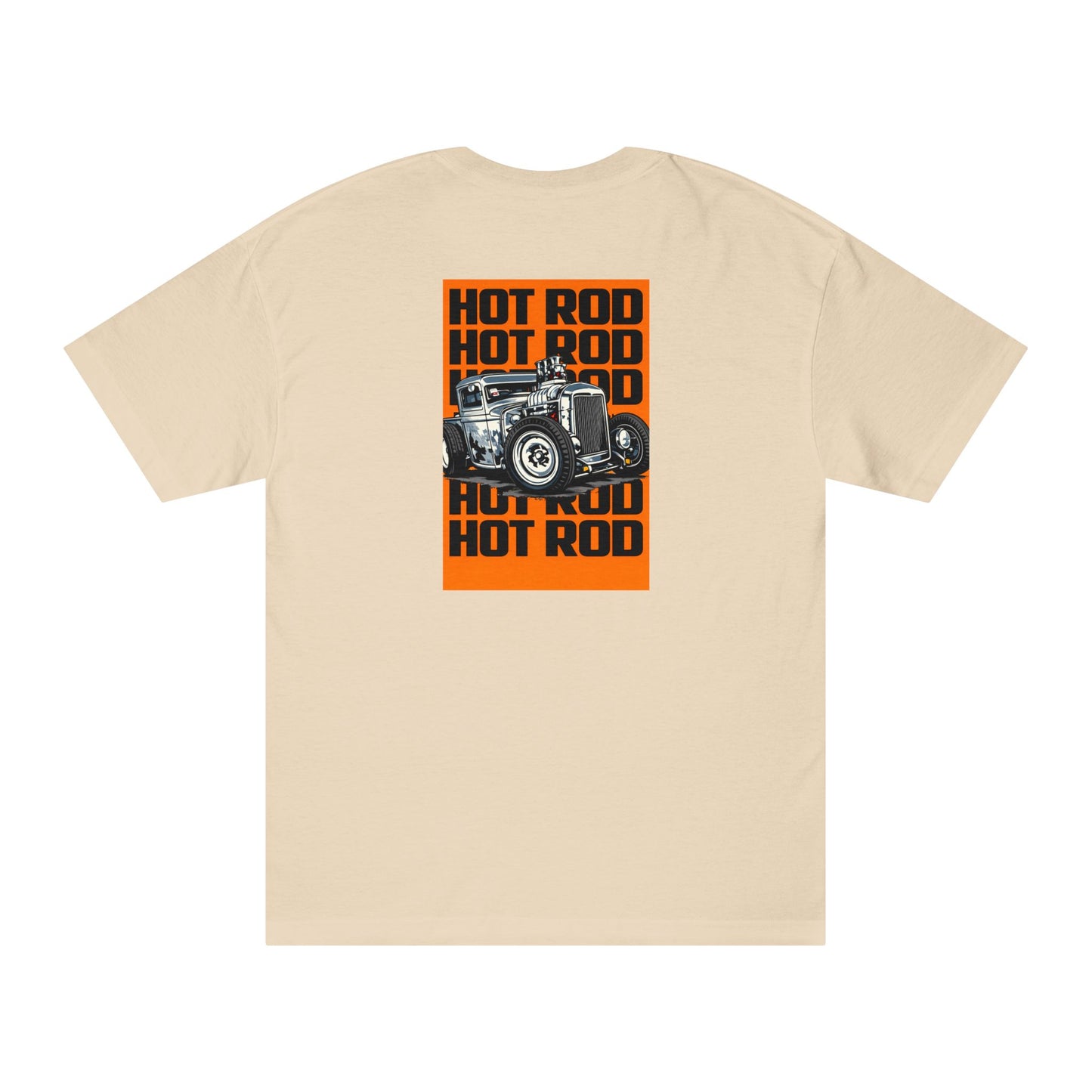 Hot Rod Graphic Tee Back Print | Vintage Rat Rod Illustration, Orange Retro bonspeed