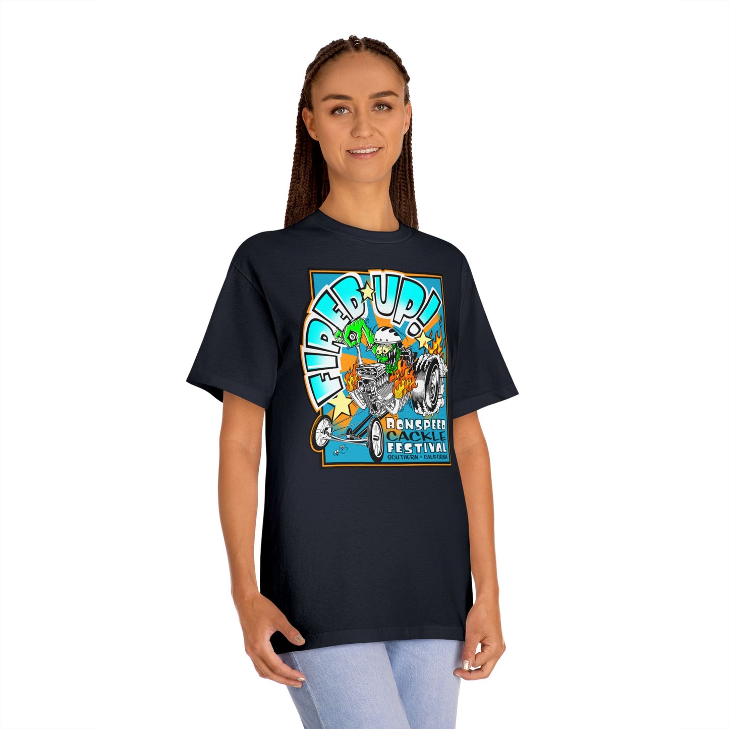 Fired Up! Fink Style Tee, bonspeed Monster T-shirt for Hot Rod Drag Race