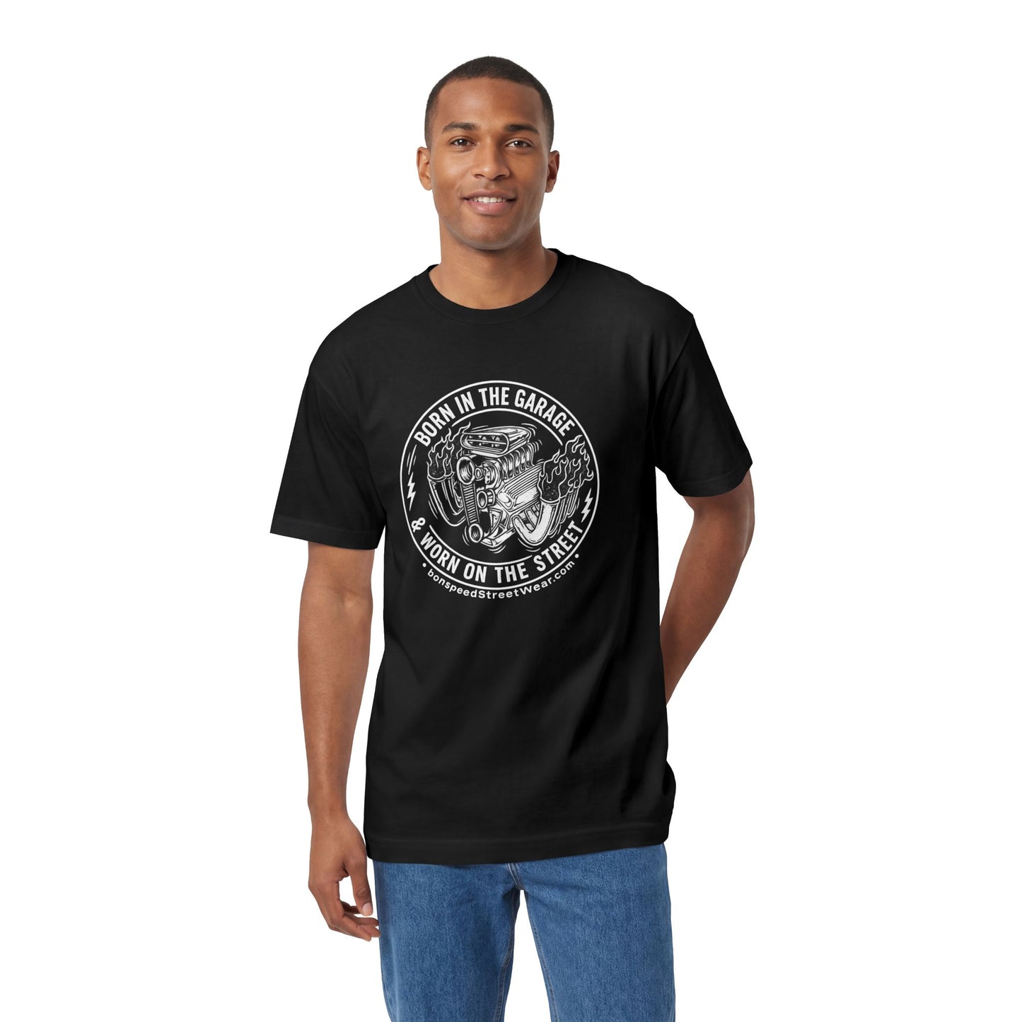 Born in the Garage, Worn on the Street Vintage Car Graphic T-Shirt Flames Tee