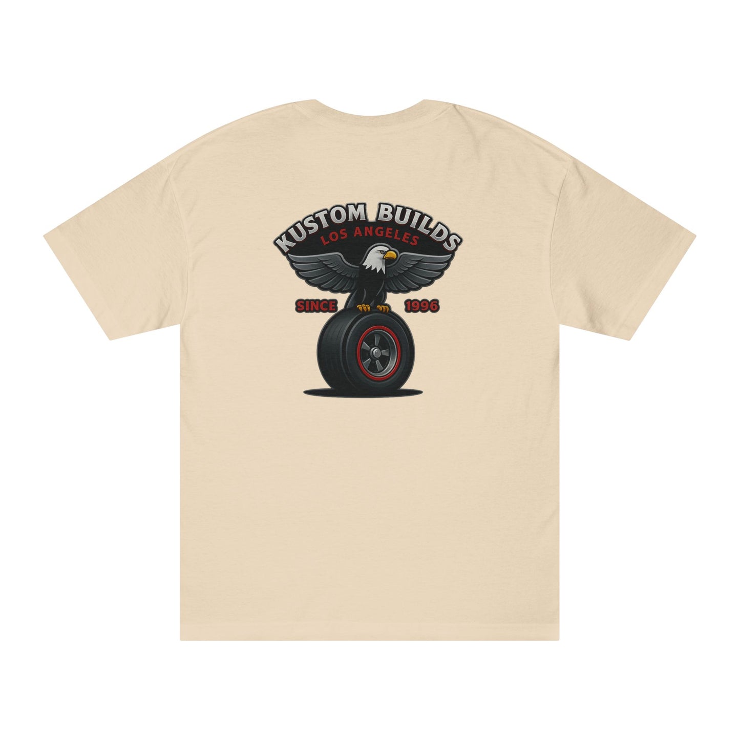 Kustom Builds Los Angeles T‑Shirt — Eagle on Wheel Vintage Car Shop Tee with All Seeing Eye, bonspeed Street Wear