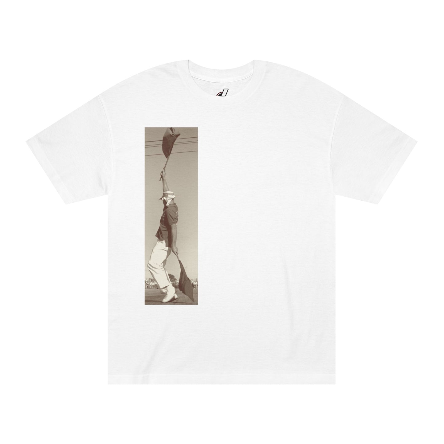 Vintage Racing Flag Man Unisex Classic Tee, Cool Design Right Chest, bonspeed