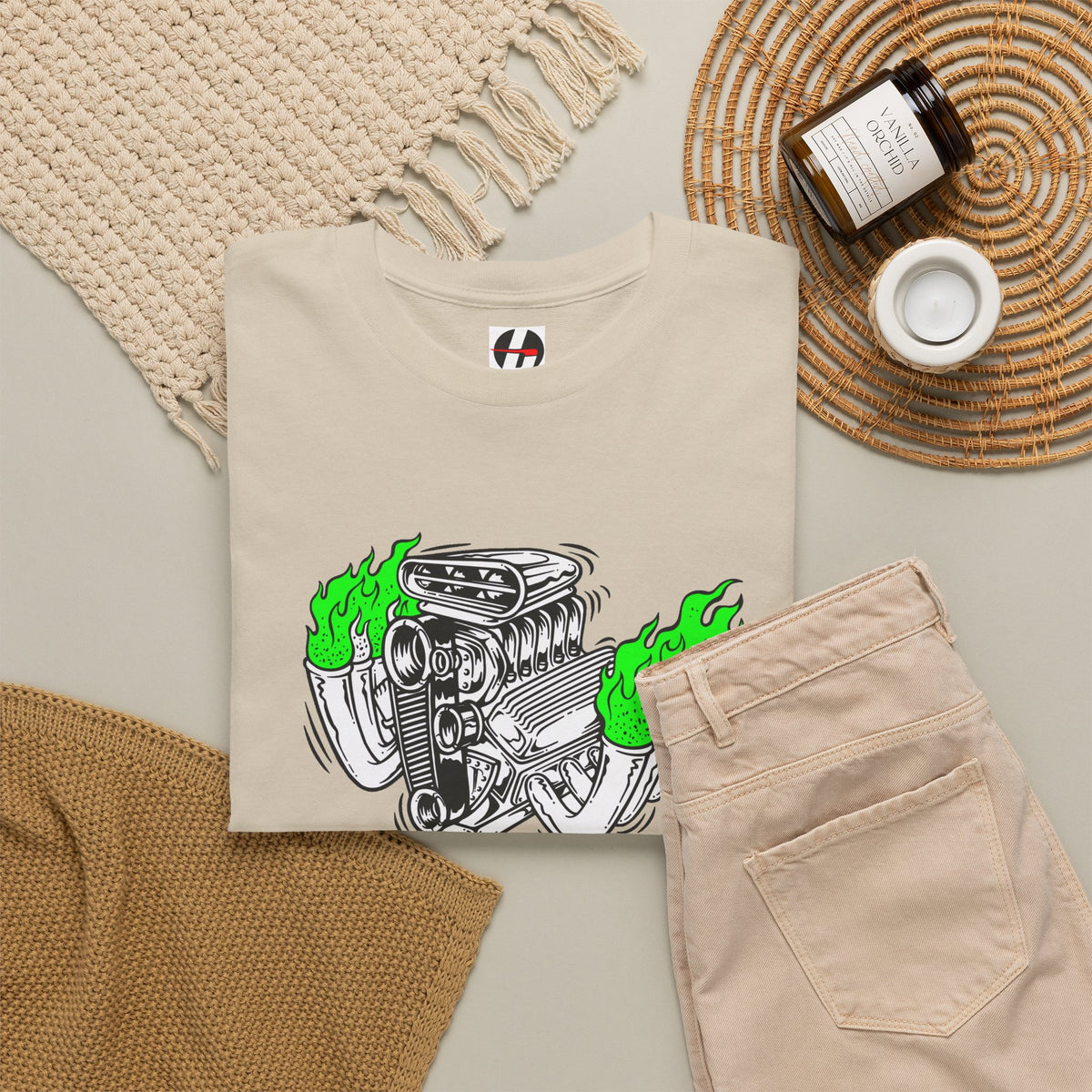 Fink Flame Logo Tee — Green Flame Hotrod Graphic T-Shirt