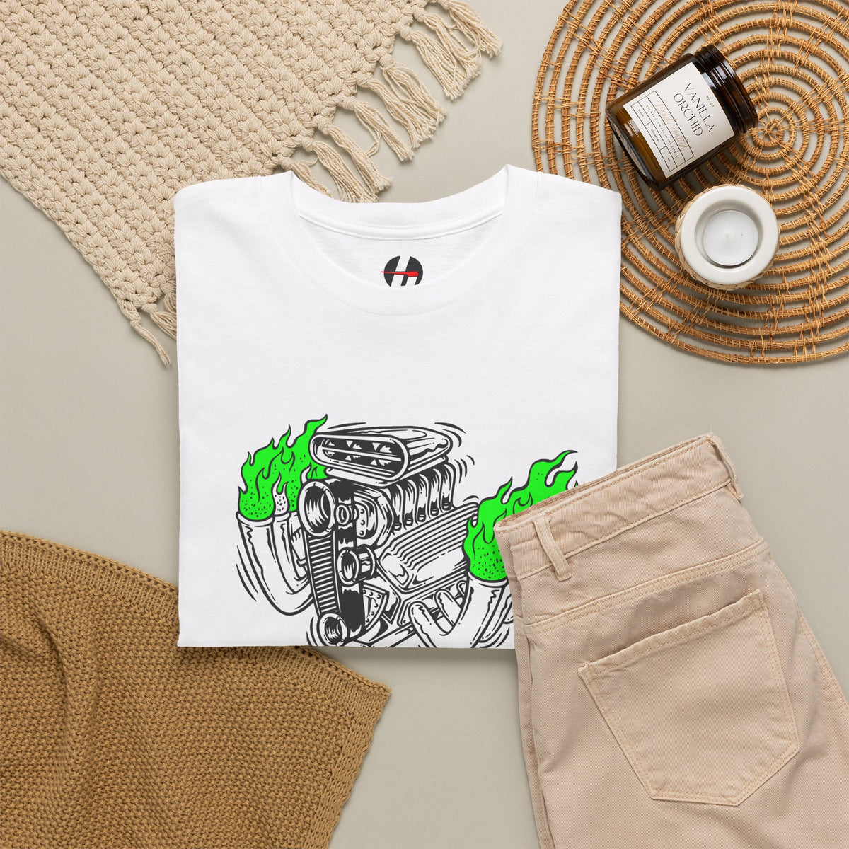 Fink Flame Logo Tee — Green Flame Hotrod Graphic T-Shirt