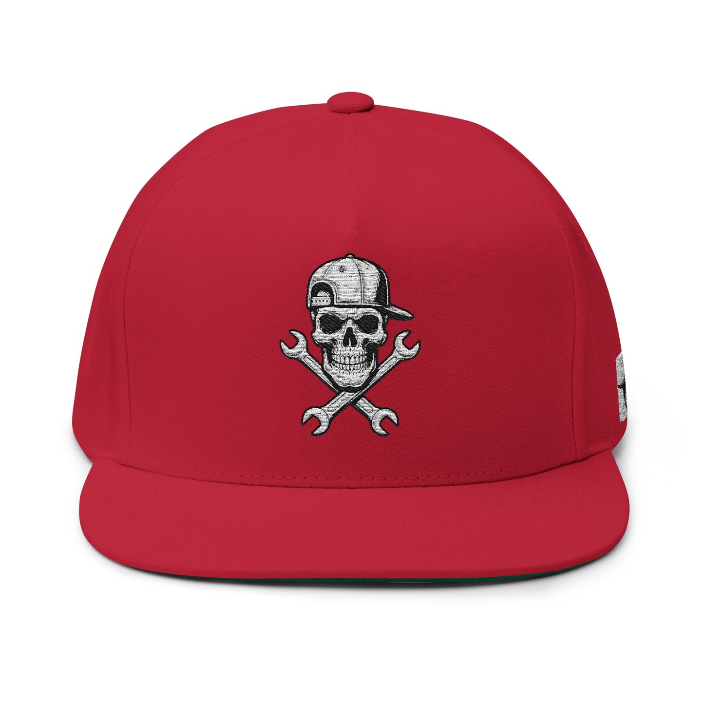 Skull & Wrench Flat Bill Cap, Direct Embroidered Cap for Motorheads, bonspeed