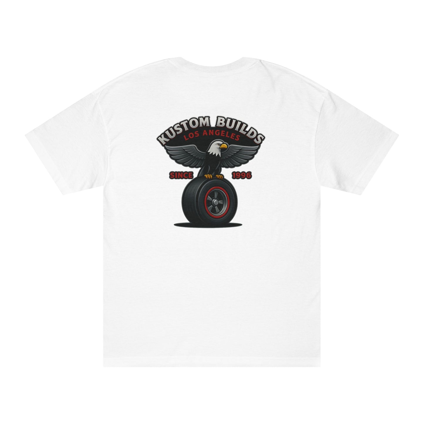Kustom Builds Los Angeles T‑Shirt — Eagle on Wheel Vintage Car Shop Tee with All Seeing Eye, bonspeed Street Wear