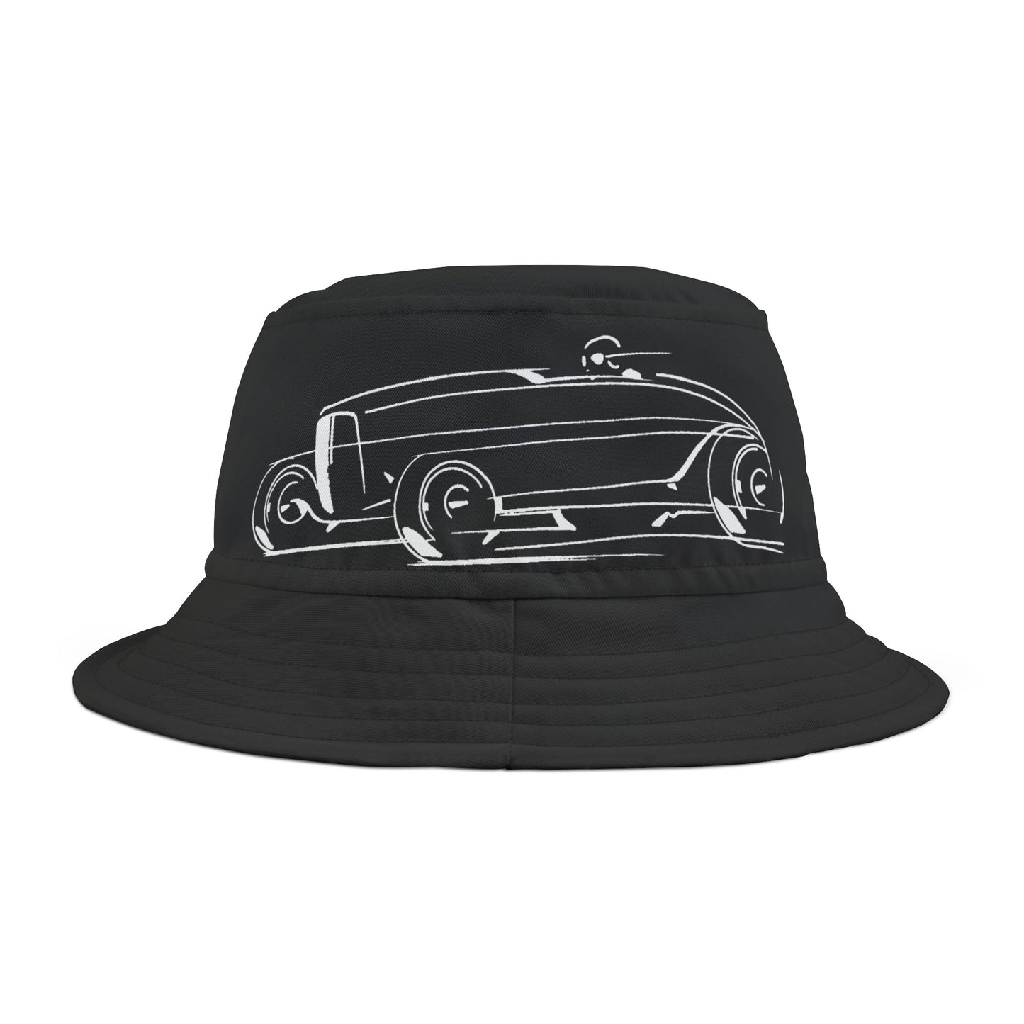 bonspeed Land Icon Bucket Hat, Vintage style Bonneville Roadster, brim print