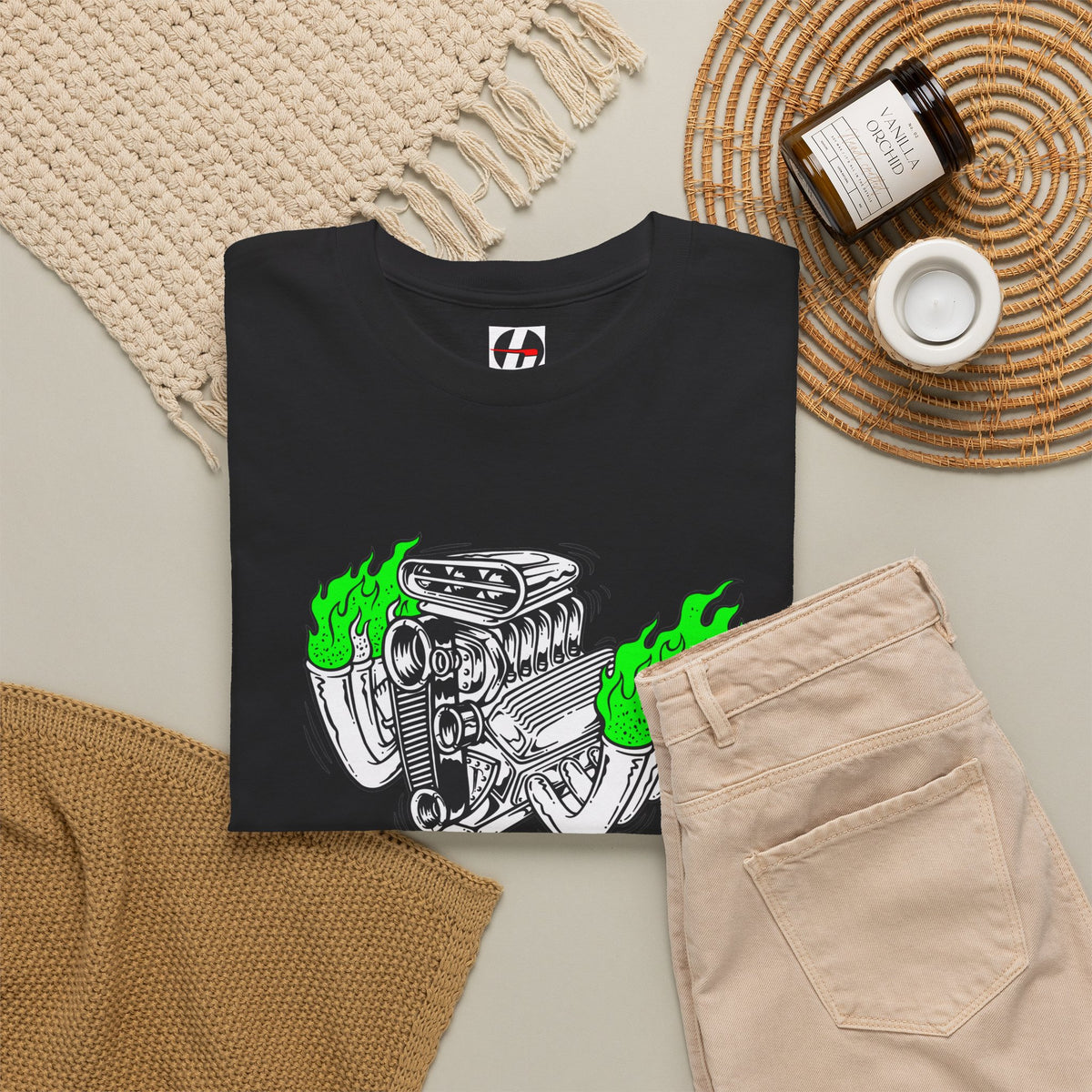 Fink Flame Logo Tee — Green Flame Hotrod Graphic T-Shirt