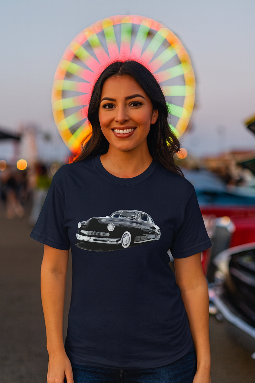 Chopped Merc T, Vintage Kustom Car Shirt, bonspeed Original, Black, Sand & White