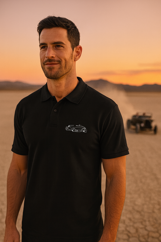 bonspeed LAND Icon Embroidered Pique Polo Shirt, Hot Rod, Dry Lakes, Roadster