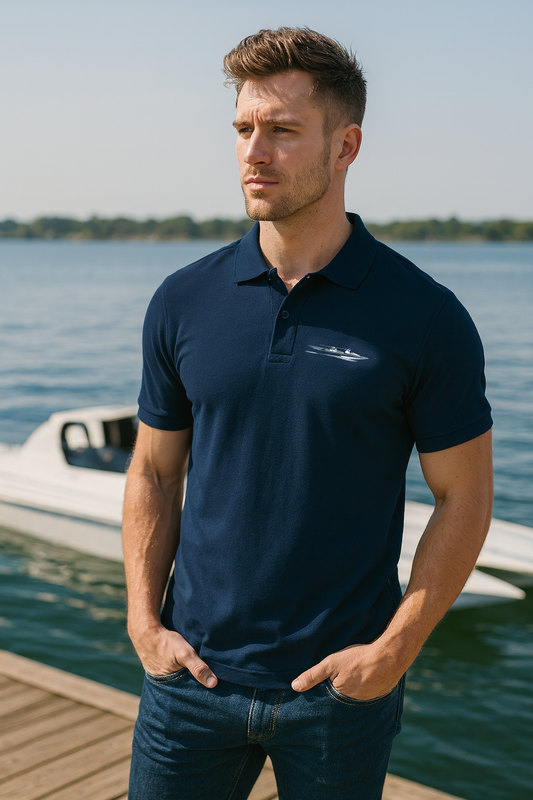 bonspeed Flat Bottom Drag Boat Unisex Pique Polo Shirt (Embroidery) SEA Icon