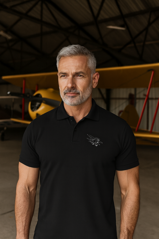 AIR Icon Embroidered Unisex Polo Shirt, Casual Wear, Airplane, Biplane, bonspeed Street Wear