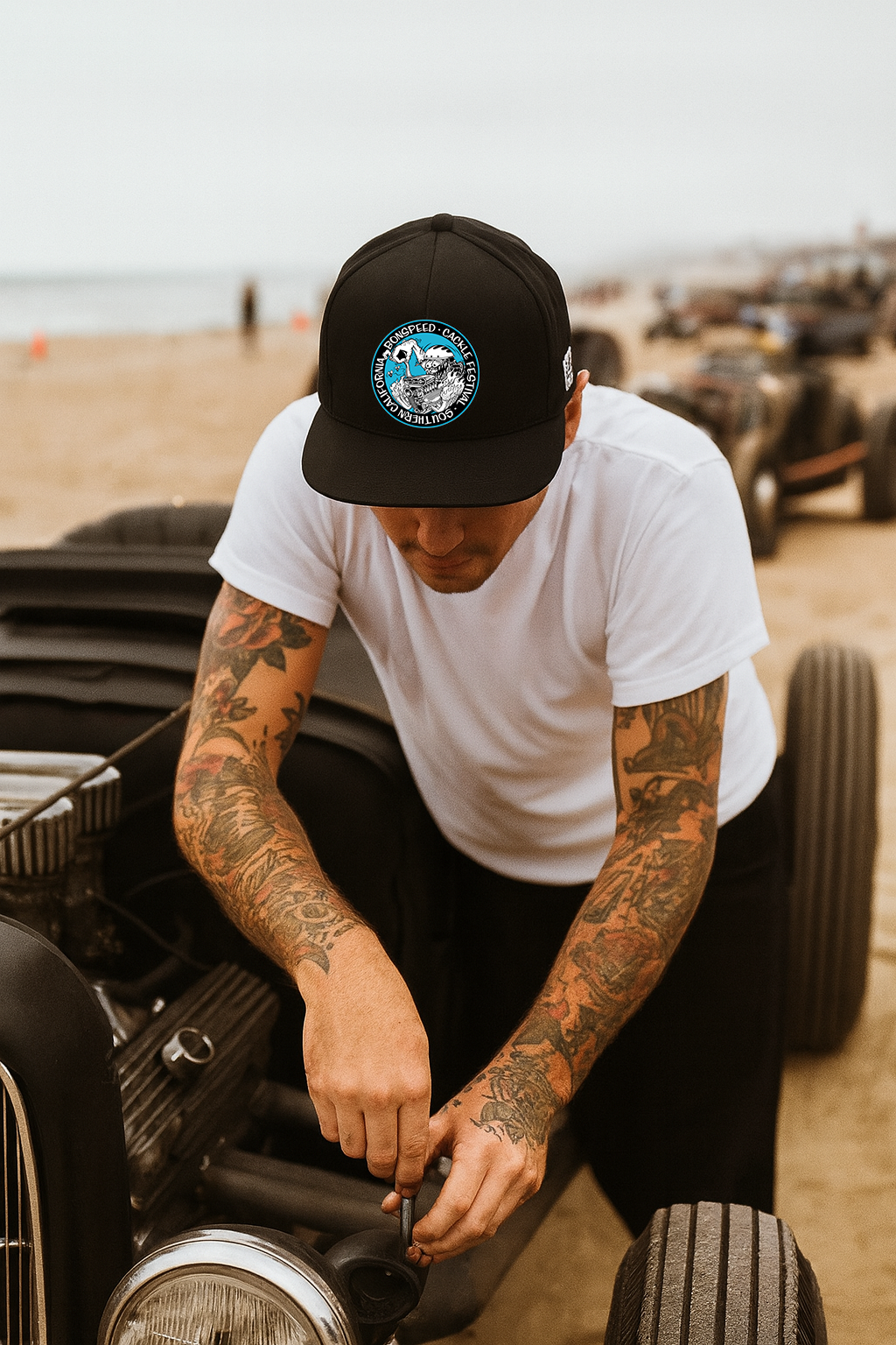 Fink Cacklefest Flat Bill Cap, Embroidered Hat, Vintage Drag Racing Ed Roth Fink Style