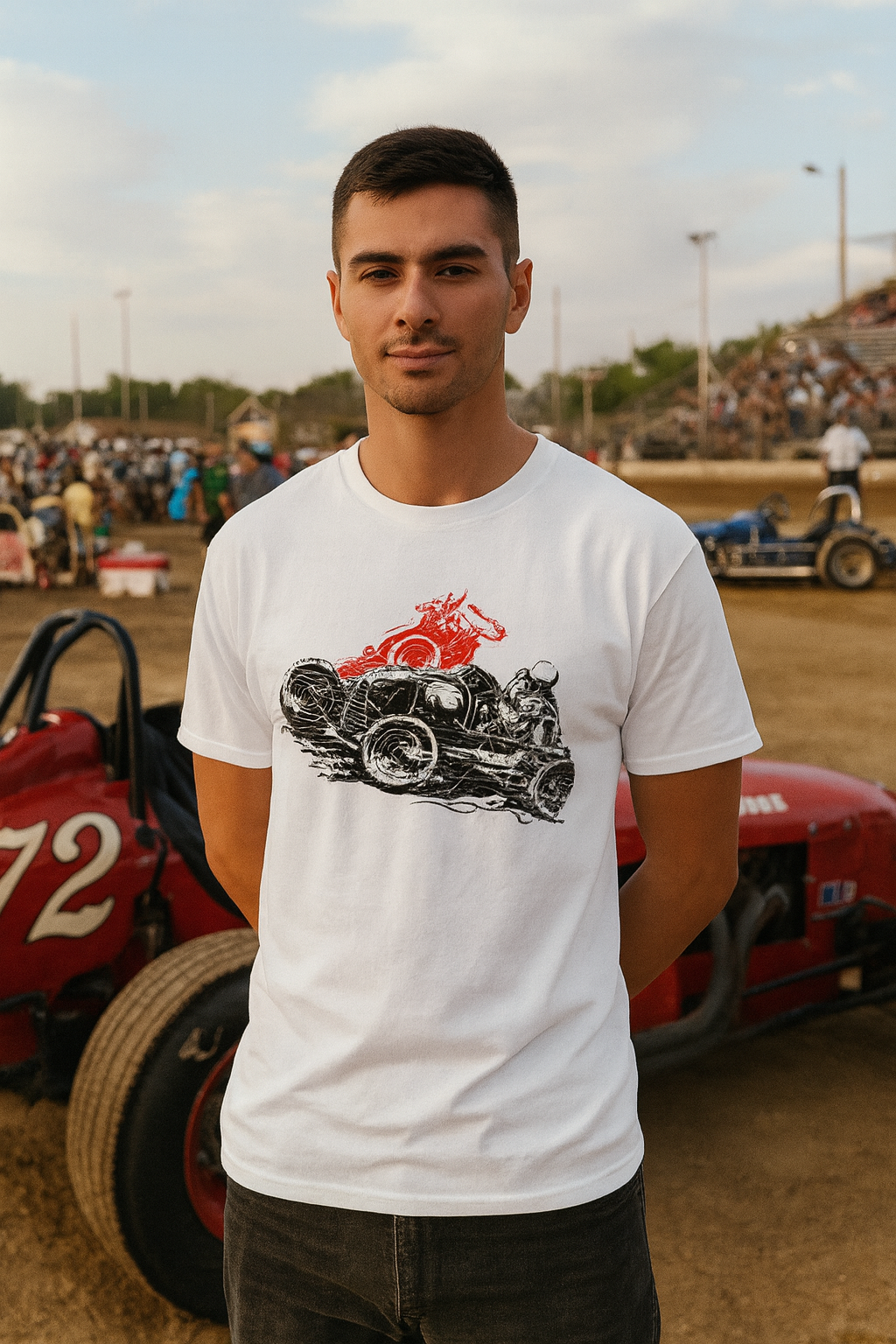 Midget Sprint Car Wreck Graphic Classic Tee, T-Shirt Front Print S-3X