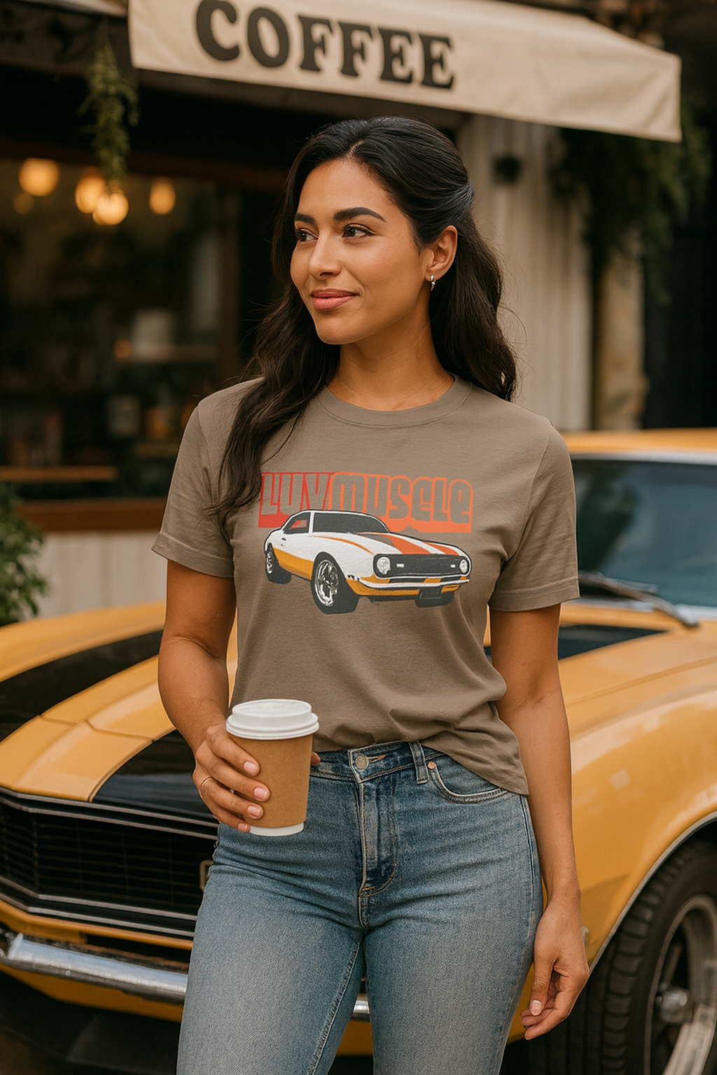 Muscle Car Graphic Tee for Car Lovers, Vintage Women's Style Shirt, Garment Dyed Tee, bonspeed Street Wear