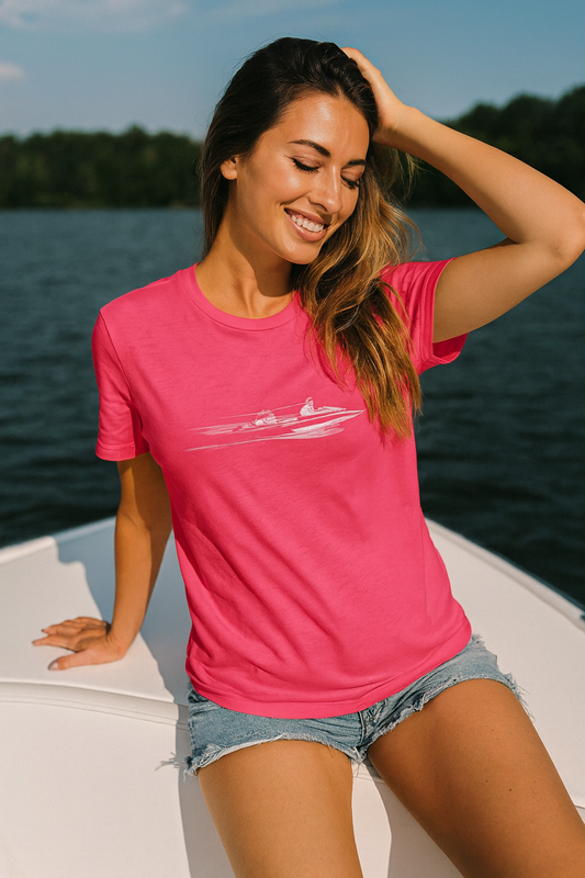 Water ICON Women's T-Shirt with Minimalist Boat Design, Perfect for Casual Outings, Gifts, or Adventures, bonspeed Street Wear