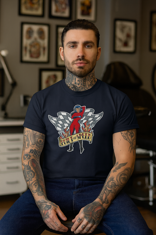 Built For Speed Girl Hot Rod T-shirt, Checkered Flags Racing Style. bonspeed