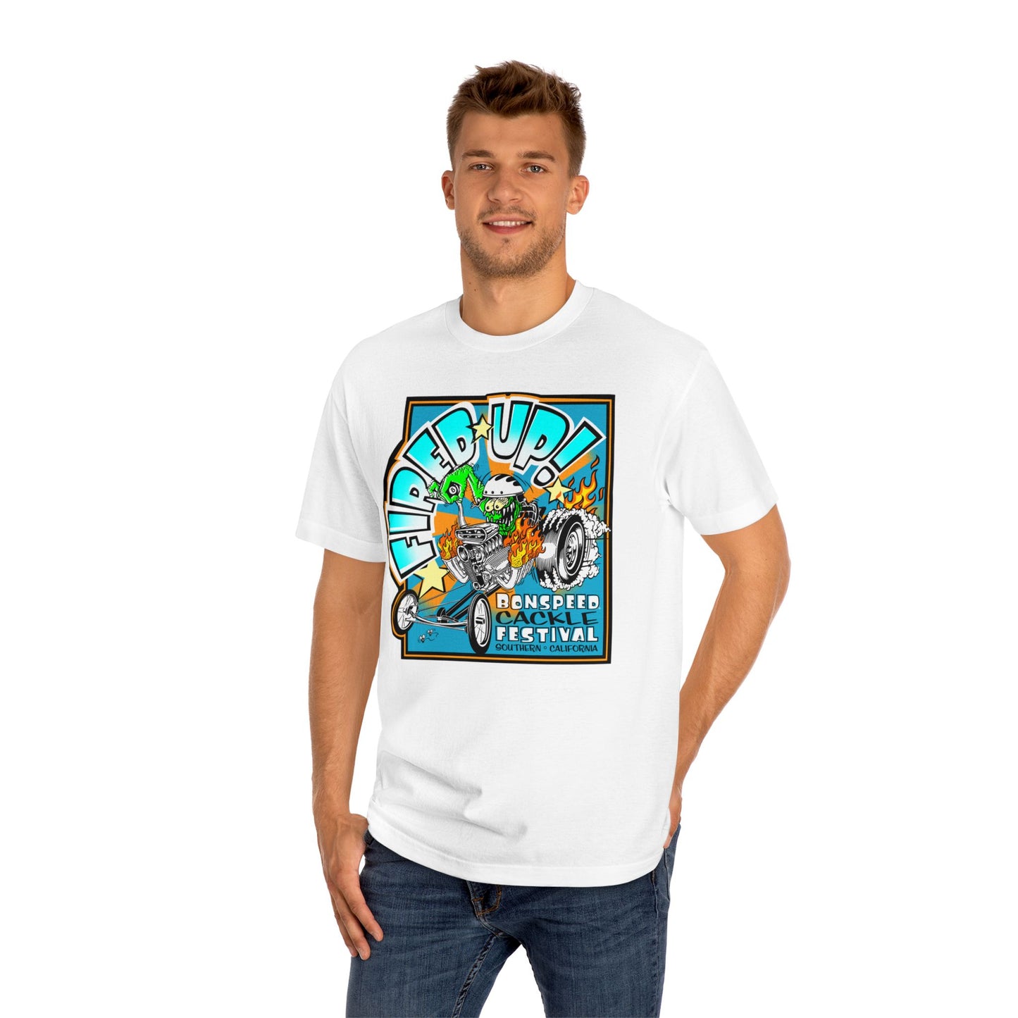 Fired Up! Fink Style Tee, bonspeed Monster T-shirt for Hot Rod Drag Race