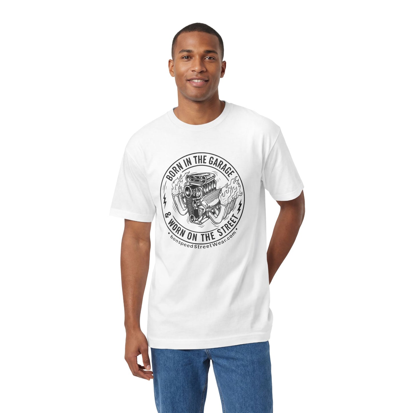 Born in the Garage, Worn on the Street Vintage Car Graphic T-Shirt Flames Tee