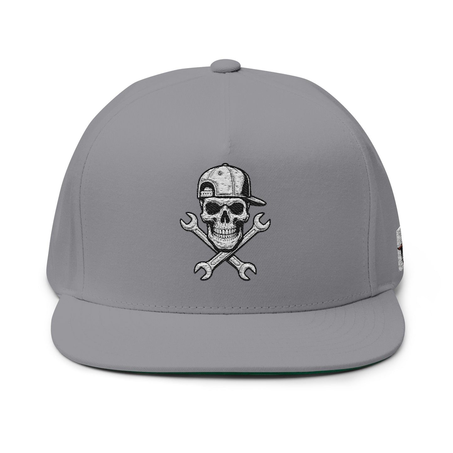 Skull & Wrench Flat Bill Cap, Direct Embroidered Cap for Motorheads, bonspeed