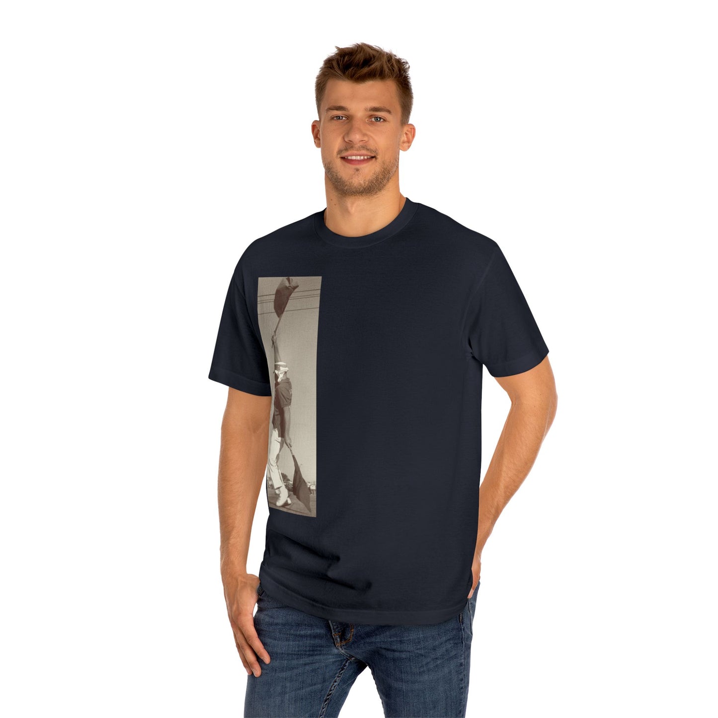 Vintage Racing Flag Man Unisex Classic Tee, Cool Design Right Chest, bonspeed