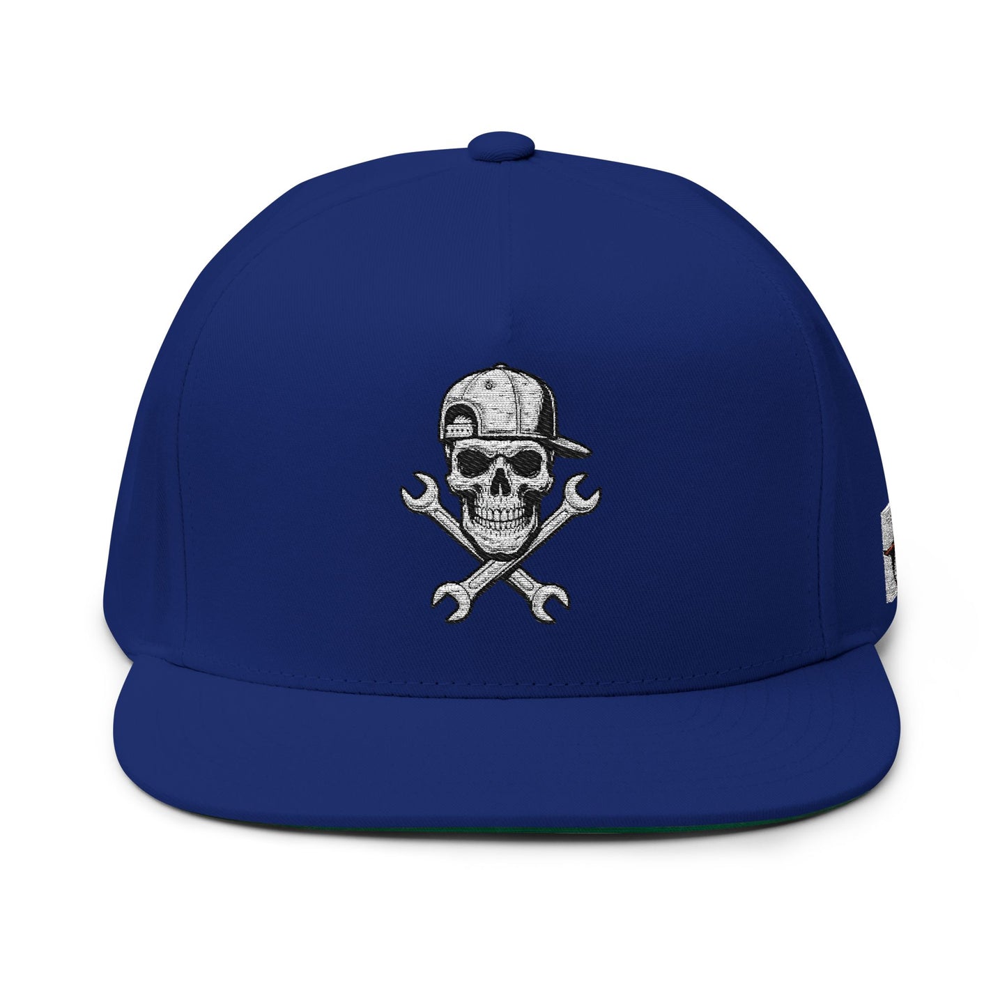Skull & Wrench Flat Bill Cap, Direct Embroidered Cap for Motorheads, bonspeed