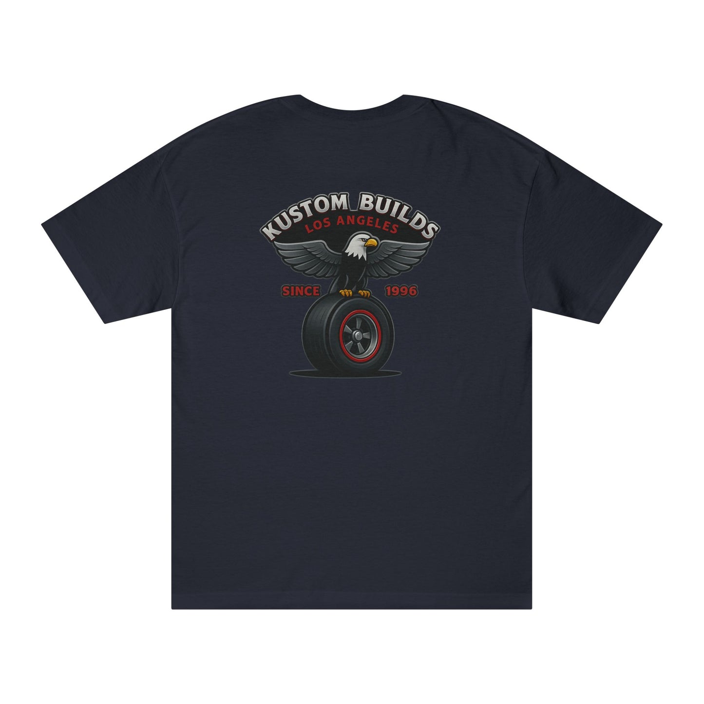 Kustom Builds Los Angeles T‑Shirt — Eagle on Wheel Vintage Car Shop Tee with All Seeing Eye, bonspeed Street Wear