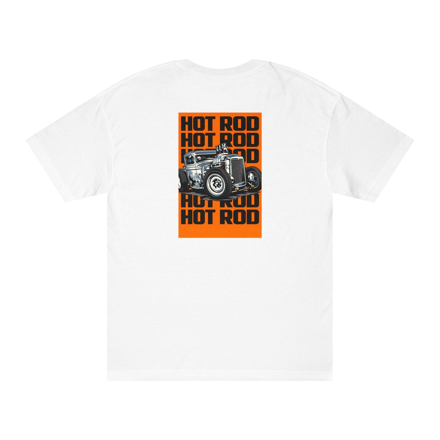 Hot Rod Graphic Tee Back Print | Vintage Rat Rod Illustration, Orange Retro bonspeed