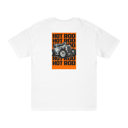 Hot Rod Graphic Tee Back Print | Vintage Rat Rod Illustration, Orange Retro bonspeed