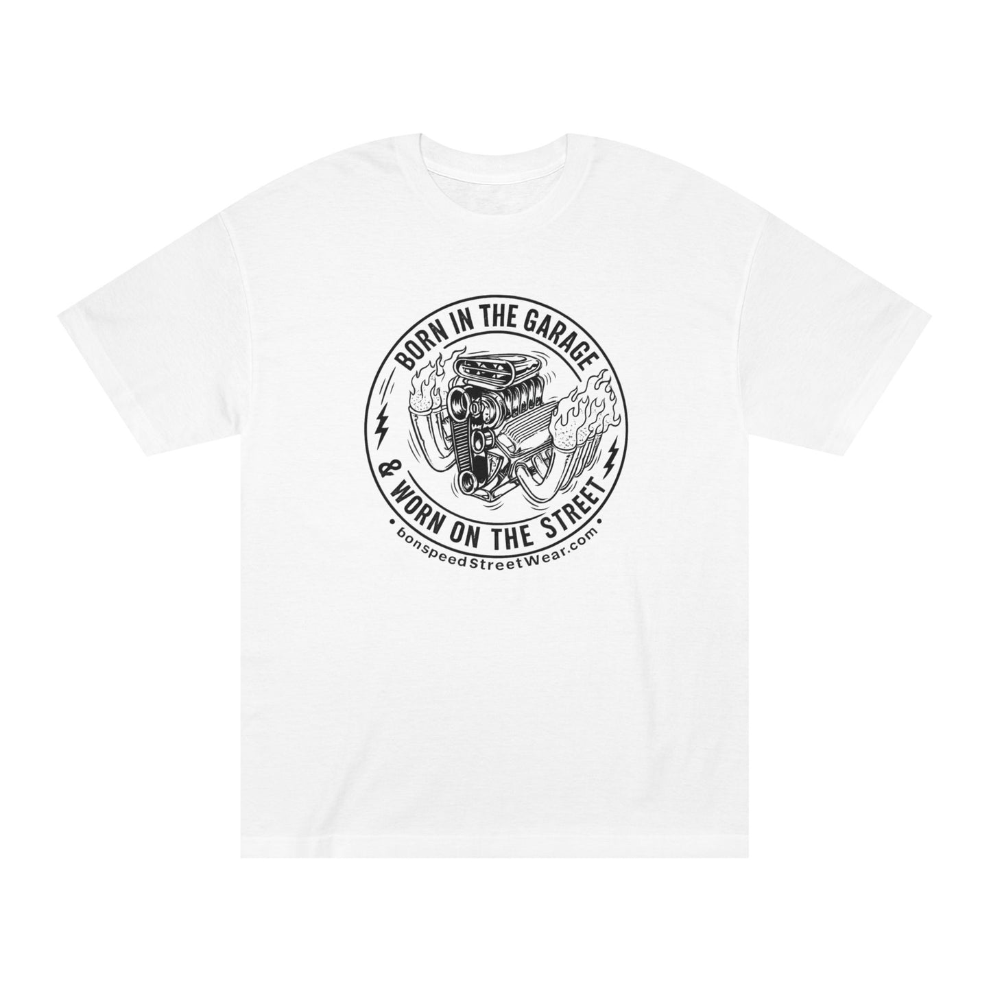 Born in the Garage, Worn on the Street Vintage Car Graphic T-Shirt Flames Tee