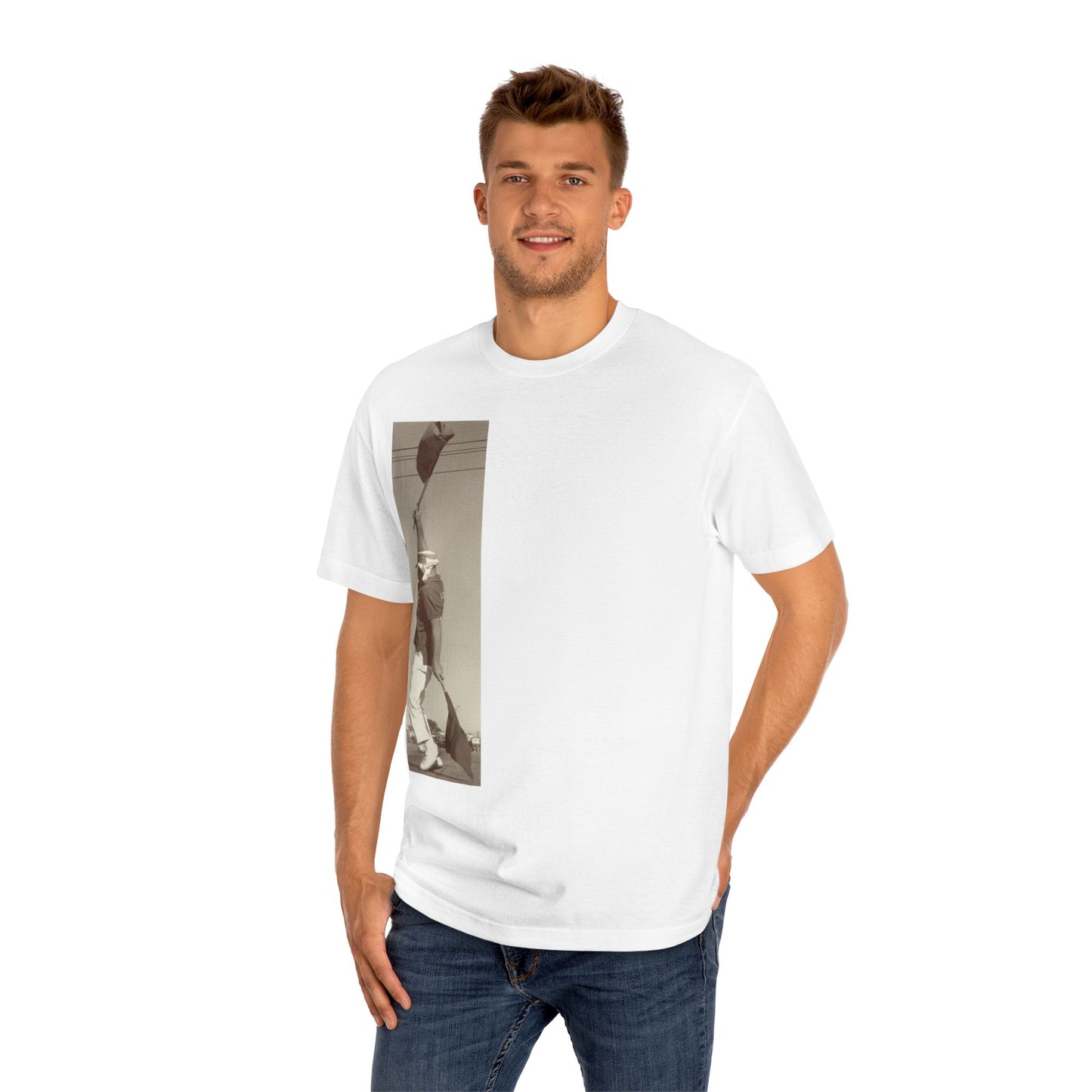 Vintage Racing Flag Man Unisex Classic Tee, Cool Design Right Chest, bonspeed